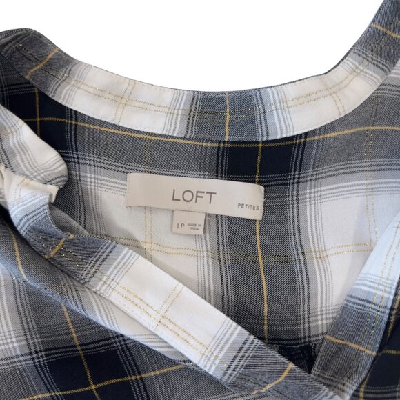 Loft Petite Plaid Tunic Blouse Long Sleeve Black White Gold Details Womens Sz LP - Picture 3 of 11